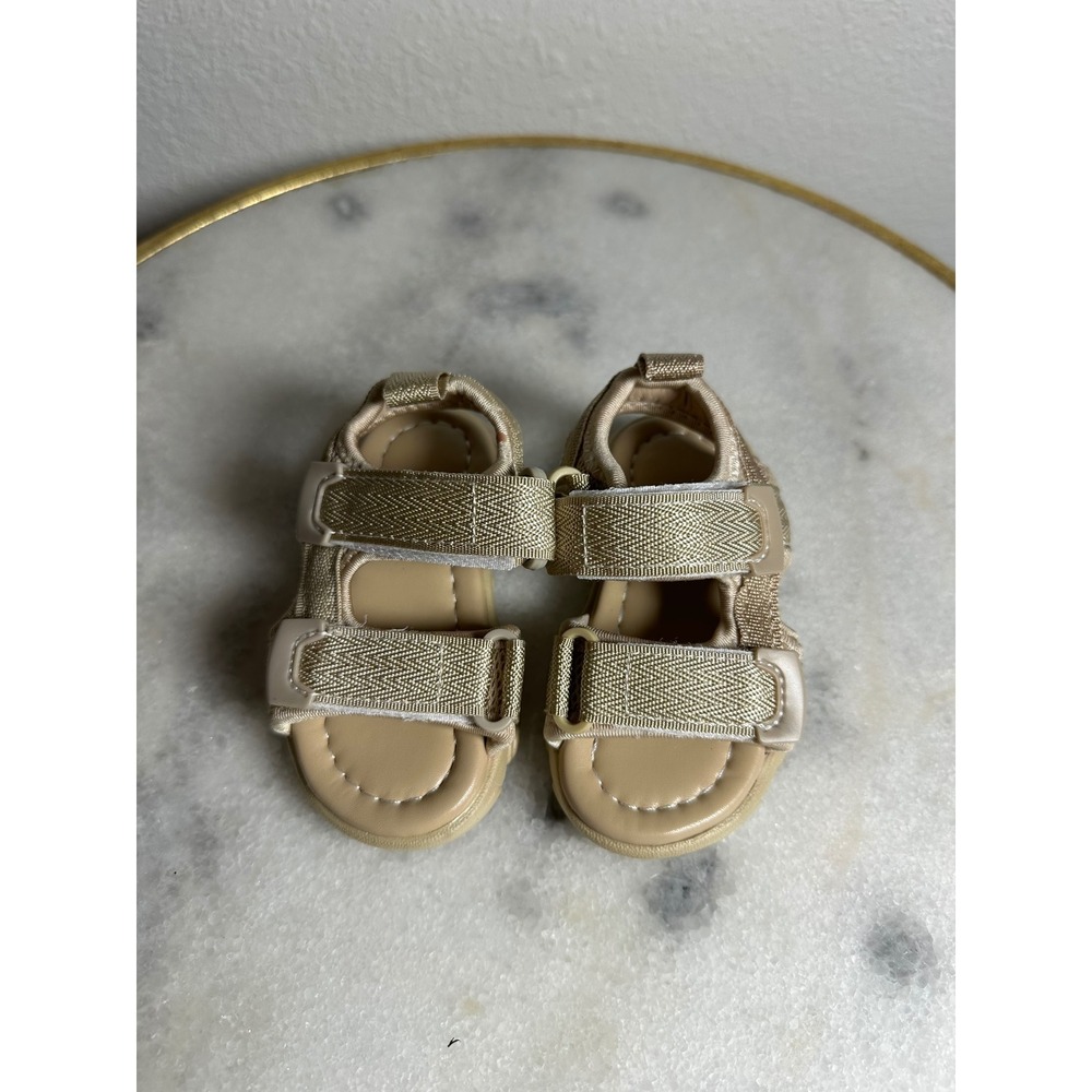 Kids Tan Beige Sporty Chunky Sandals Dual Strap Hook Loop Summer Shoes